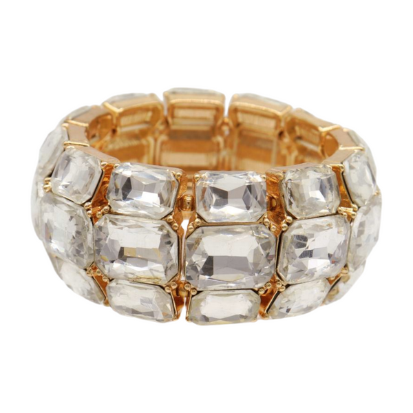 Women Gold Metal Elastic Bracelet Shiny Silver Bling Beads
