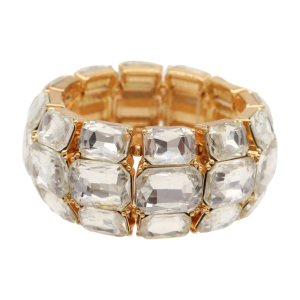 Women Gold Metal Elastic Bracelet Shiny Silver Bling Beads