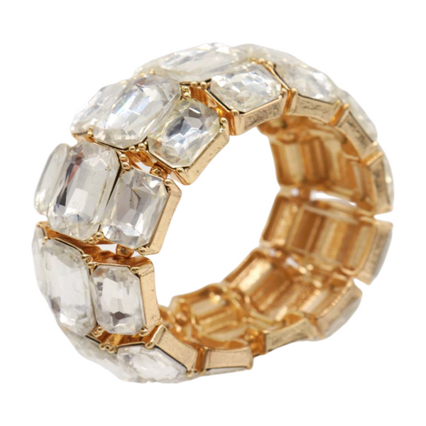 Women Gold Metal Elastic Bracelet Shiny Silver Bling Beads