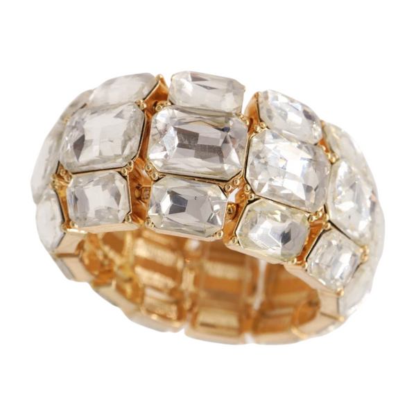 Women Gold Metal Elastic Bracelet Shiny Silver Bling Beads