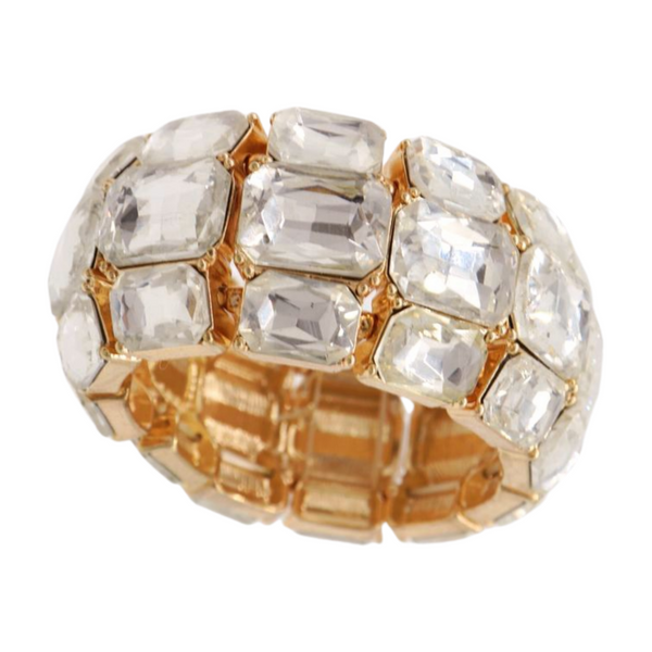 Women Gold Metal Elastic Bracelet Shiny Silver Bling Beads