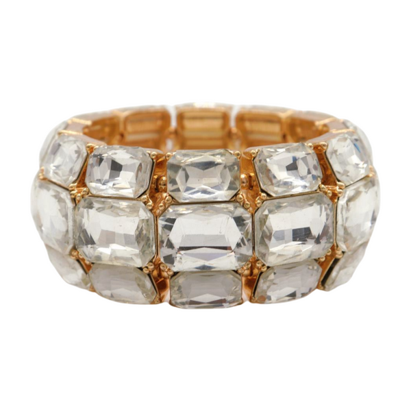 Women Gold Metal Elastic Bracelet Shiny Silver Bling Beads