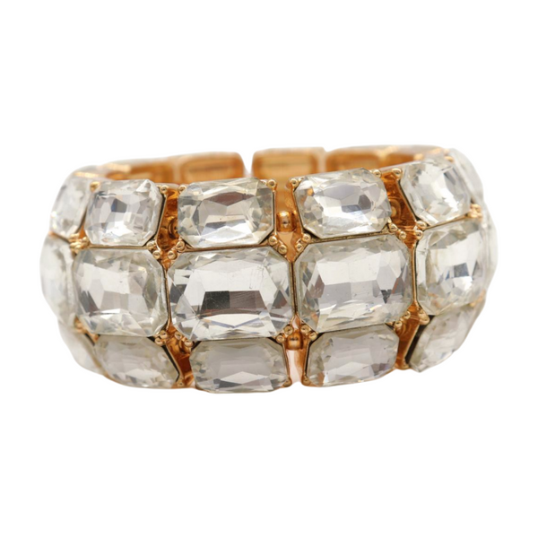 Women Gold Metal Elastic Bracelet Shiny Silver Bling Beads