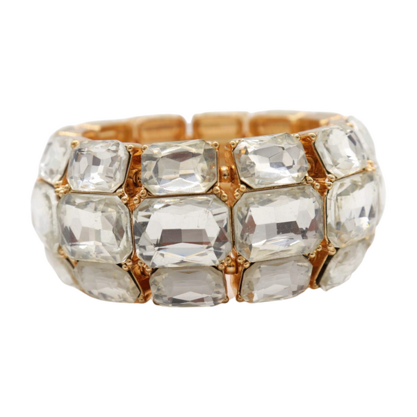 Women Gold Metal Elastic Bracelet Shiny Silver Bling Beads