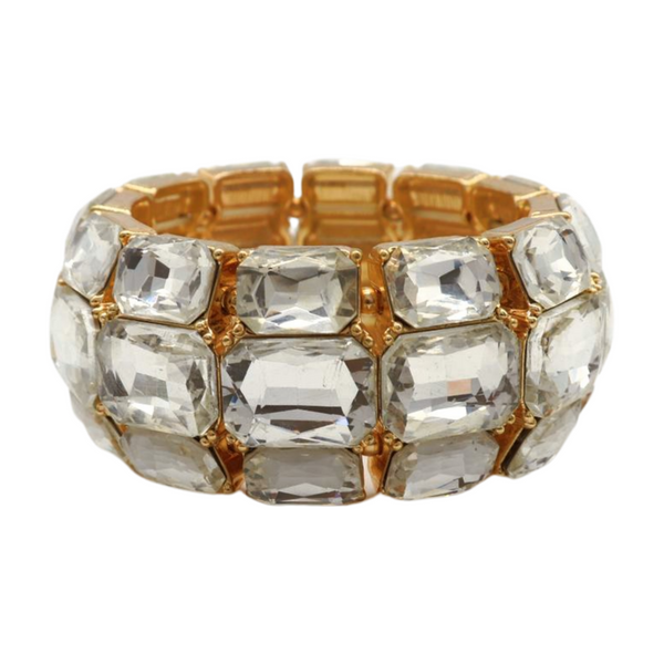 Women Gold Metal Elastic Bracelet Shiny Silver Bling Beads