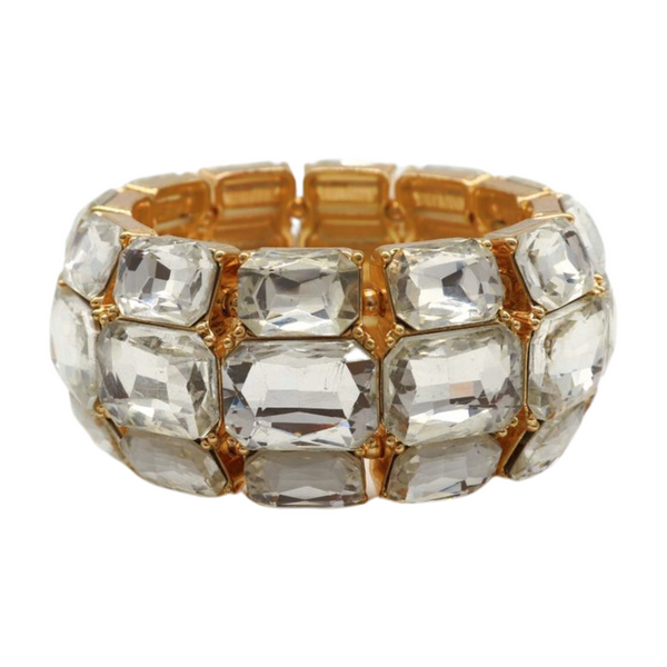 Women Gold Metal Elastic Bracelet Shiny Silver Bling Beads
