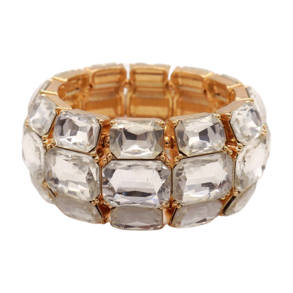 Women Gold Metal Elastic Bracelet Shiny Silver Bling Beads