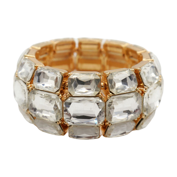 Women Gold Metal Elastic Bracelet Shiny Silver Bling Beads