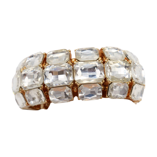 Women Gold Metal Elastic Bracelet Shiny Silver Bling Beads
