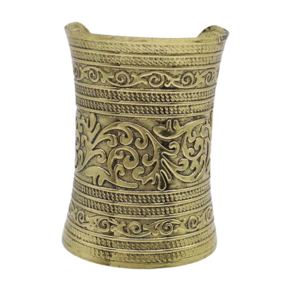 Women Antique Gold Long Metal Roman Cuff Bracelet