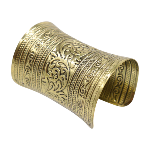 Women Antique Gold Long Metal Roman Cuff Bracelet