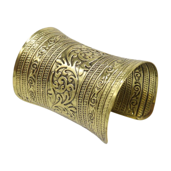 Women Antique Gold Long Metal Roman Cuff Bracelet