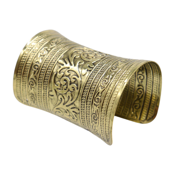Women Antique Gold Long Metal Roman Cuff Bracelet