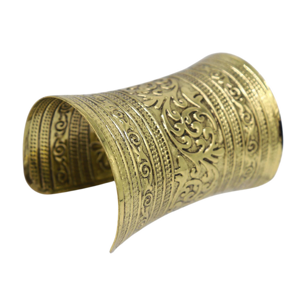 Women Antique Gold Long Metal Roman Cuff Bracelet