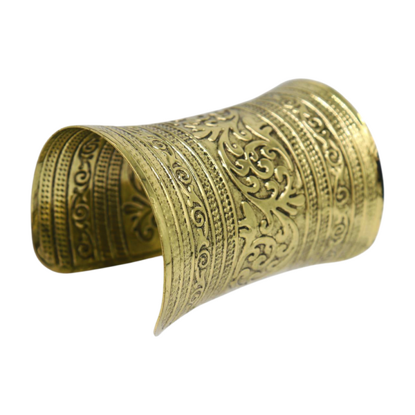 Women Antique Gold Long Metal Roman Cuff Bracelet