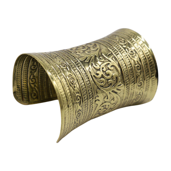 Women Antique Gold Long Metal Roman Cuff Bracelet