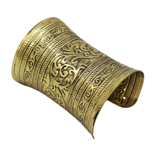 Women Antique Gold Long Metal Roman Cuff Bracelet