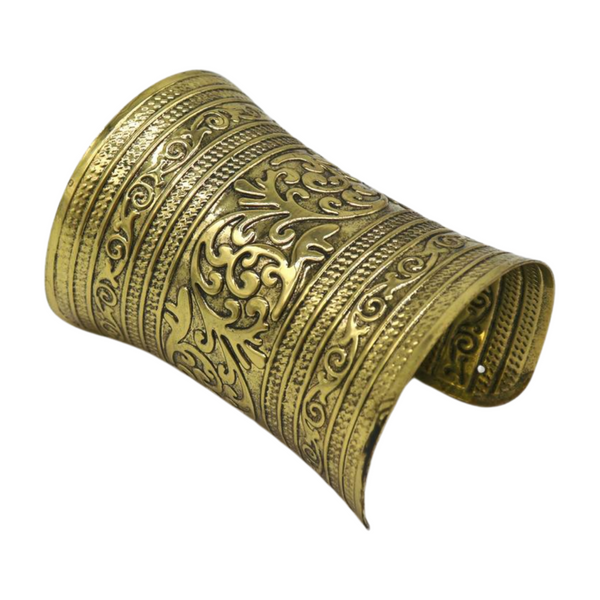 Women Antique Gold Long Metal Roman Cuff Bracelet