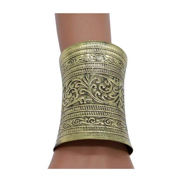 Women Antique Gold Long Metal Roman Cuff Bracelet