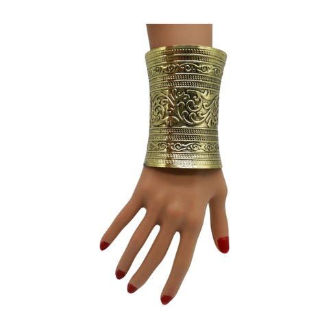 Women Antique Gold Long Metal Roman Cuff Bracelet