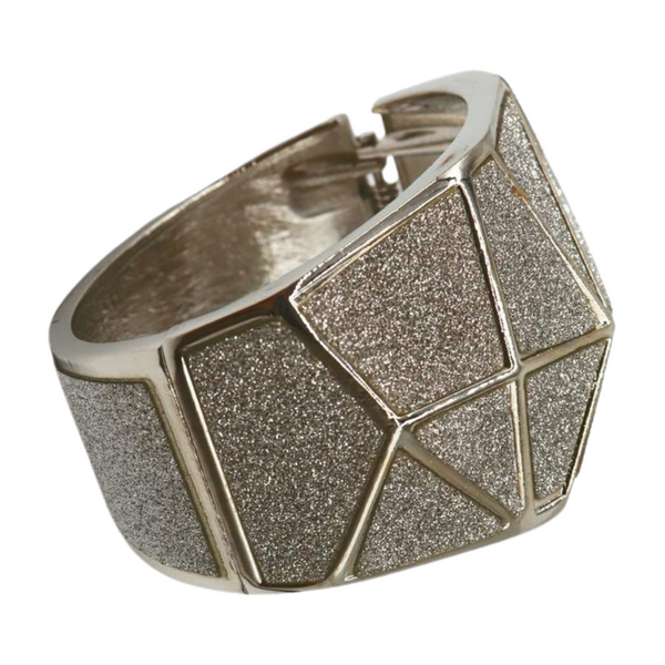 Women Silver Color Metal Wide Bracelet Sparkling Glitter Geometric
