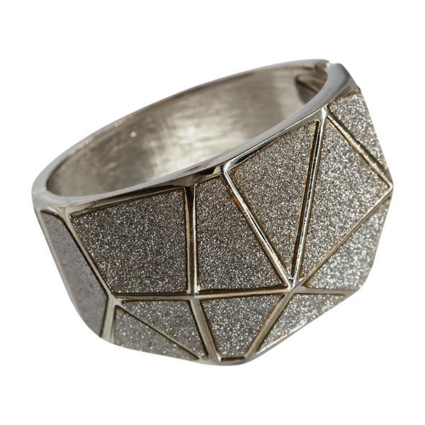 Women Silver Color Metal Wide Bracelet Sparkling Glitter Geometric
