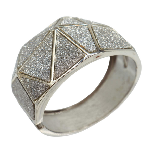 Women Silver Color Metal Wide Bracelet Sparkling Glitter Geometric