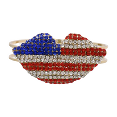 Women Gold Metal Cuff Bracelet Bling USA Flag Kiss Lips