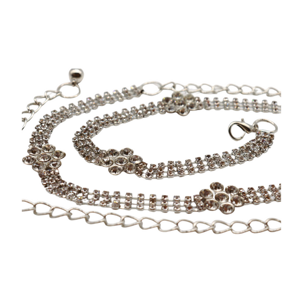 Brand New Women Silver Metal Chain Belt Flower Charm Beads S M L