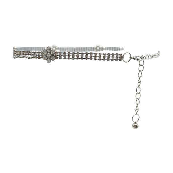 Brand New Women Silver Metal Chain Belt Flower Charm Beads S M L