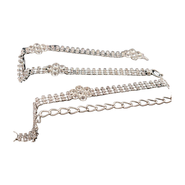 Brand New Women Silver Metal Chain Belt Flower Charm Beads S M L