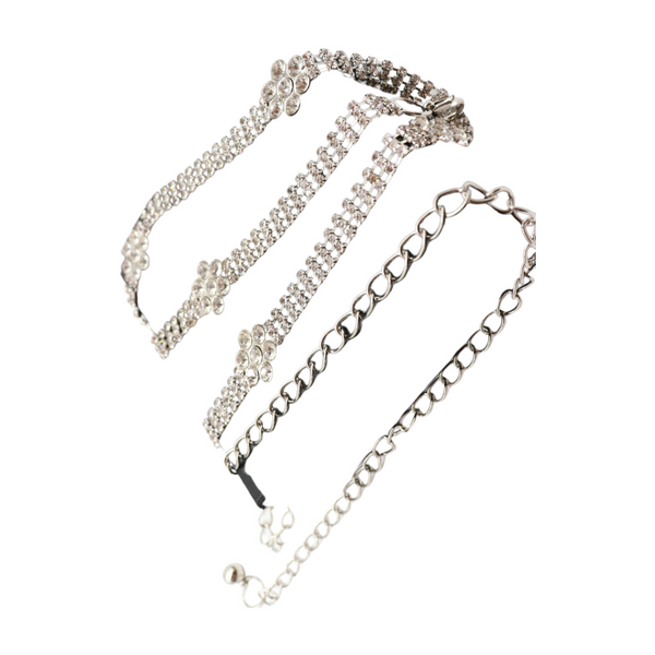 Brand New Women Silver Metal Chain Belt Flower Charm Beads S M L