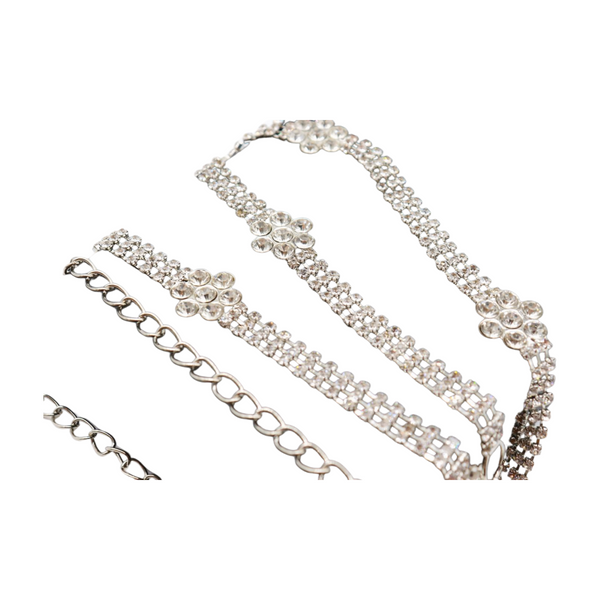 Brand New Women Silver Metal Chain Belt Flower Charm Beads S M L