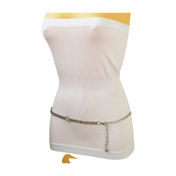 Brand New Women Silver Metal Chain Belt Flower Charm Beads S M L