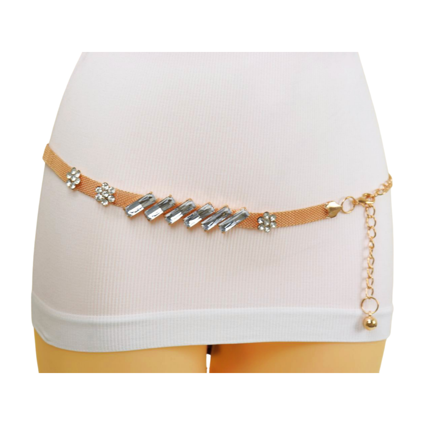 Women Gold Chain Belt Thin Metal Clear Stones Fits Size Small Medium 25 35 alwaystyle4you