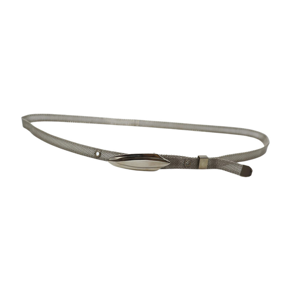 Women Silver Mesh Metal Ultra Skinny Belt Long Buckle Size S