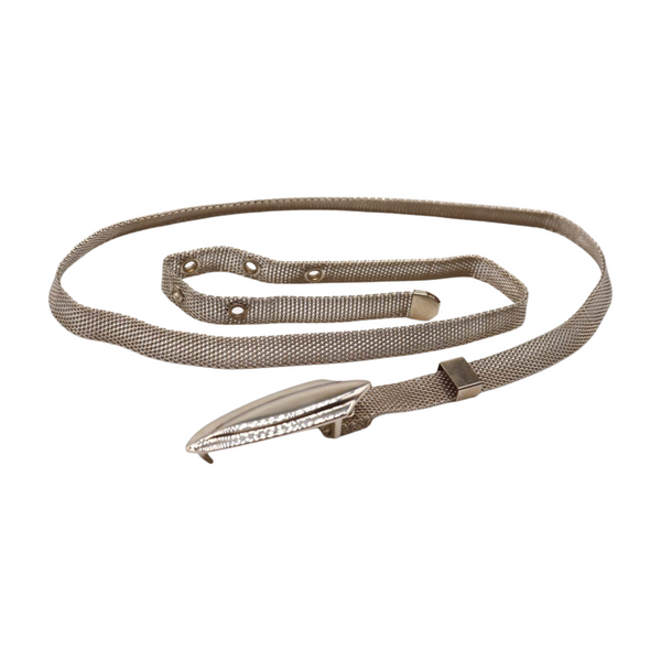 Women Silver Mesh Metal Ultra Skinny Belt Long Buckle Size S