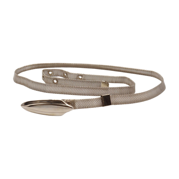 Women Silver Mesh Metal Ultra Skinny Belt Long Buckle Size S