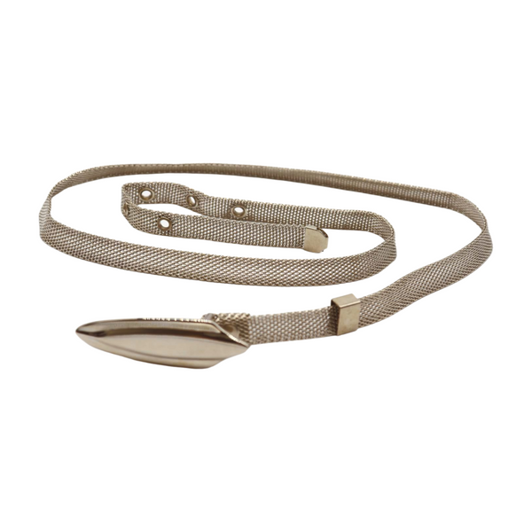 Women Silver Mesh Metal Ultra Skinny Belt Long Buckle Size S
