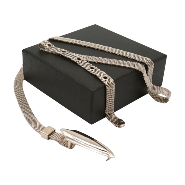 Women Silver Mesh Metal Ultra Skinny Belt Long Buckle Size S