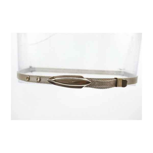 Women Silver Mesh Metal Ultra Skinny Belt Long Buckle Size S