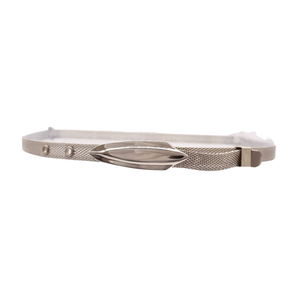 Women Silver Mesh Metal Ultra Skinny Belt Long Buckle Size S