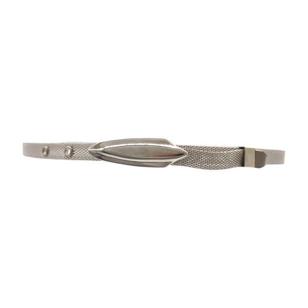 Women Silver Mesh Metal Ultra Skinny Belt Long Buckle Size S