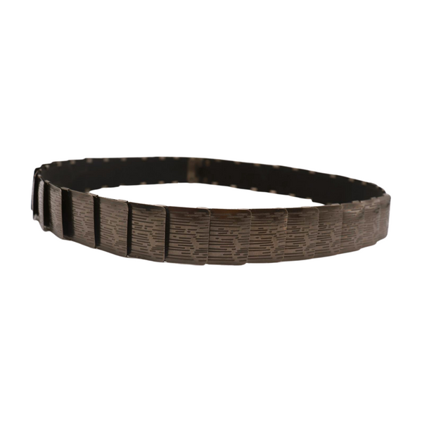 Brand New Women Pewter Black Color Metal Elastic Waistband Skinny Belt Size S M