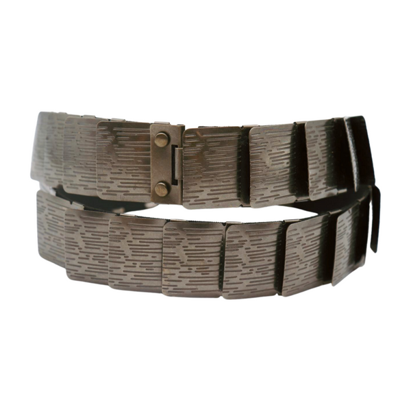 Brand New Women Pewter Black Color Metal Elastic Waistband Skinny Belt Size S M