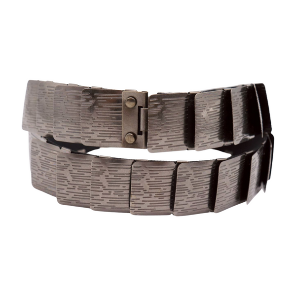 Brand New Women Pewter Black Color Metal Elastic Waistband Skinny Belt Size S M