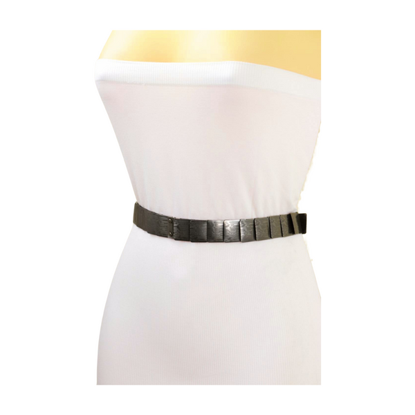Brand New Women Pewter Black Color Metal Elastic Waistband Skinny Belt Size S M