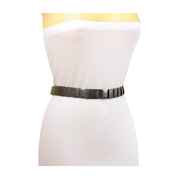 Brand New Women Pewter Black Color Metal Elastic Waistband Skinny Belt Size S M