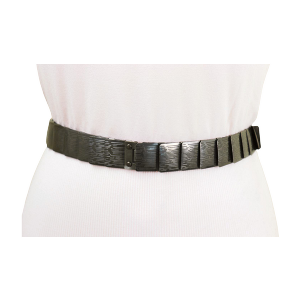 Brand New Women Pewter Black Color Metal Elastic Waistband Skinny Belt Size S M