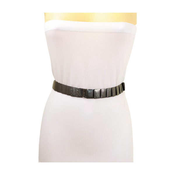 Brand New Women Pewter Black Color Metal Elastic Waistband Skinny Belt Size S M